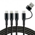 Kabelis USB-C, Lightning, micro USB pintas, 1.2m  įkrovimui iki 3A